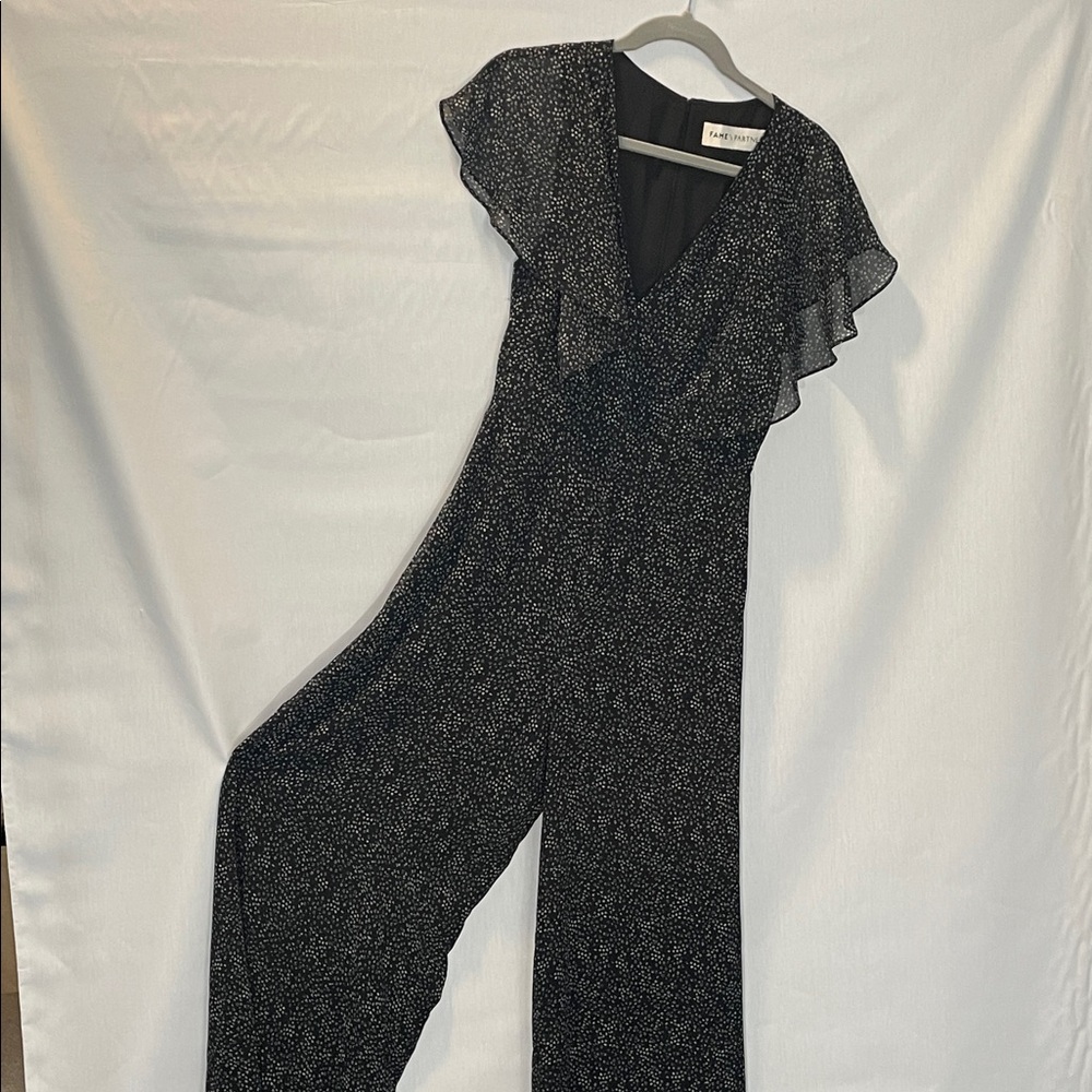 Fame and Partners Black and White Dainty Floral Jumpsuit